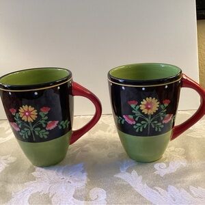 Floral Ceramic Mugs - Red and Green
